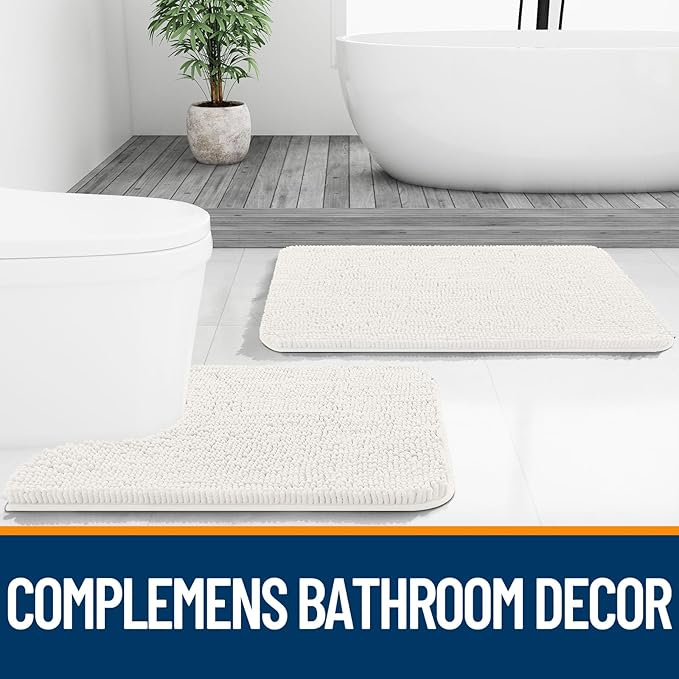 OLANLY Bathroom Rugs 24x16, Extra Soft Absorbent Chenille Bath Rugs, Rubber Backing Quick Dry, Machine Washable Bath Mats for Bathroom Floor, Tub and Shower, Home Decor Accessories, Ivory