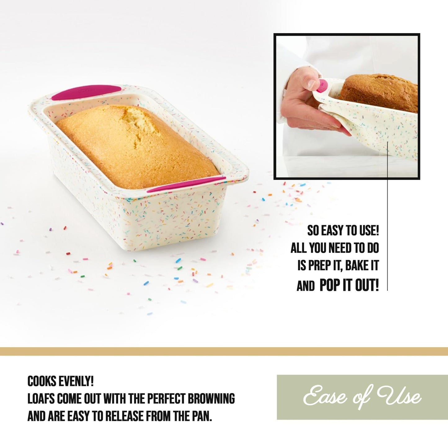 Trudeau 05118555 Structure Loaf Pan Silicone Bakeware, Medium, Confetti White