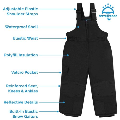JAN & JUL Kids Snow Bib Pants Waterproof Ski Pants (Black, Size: 4T)