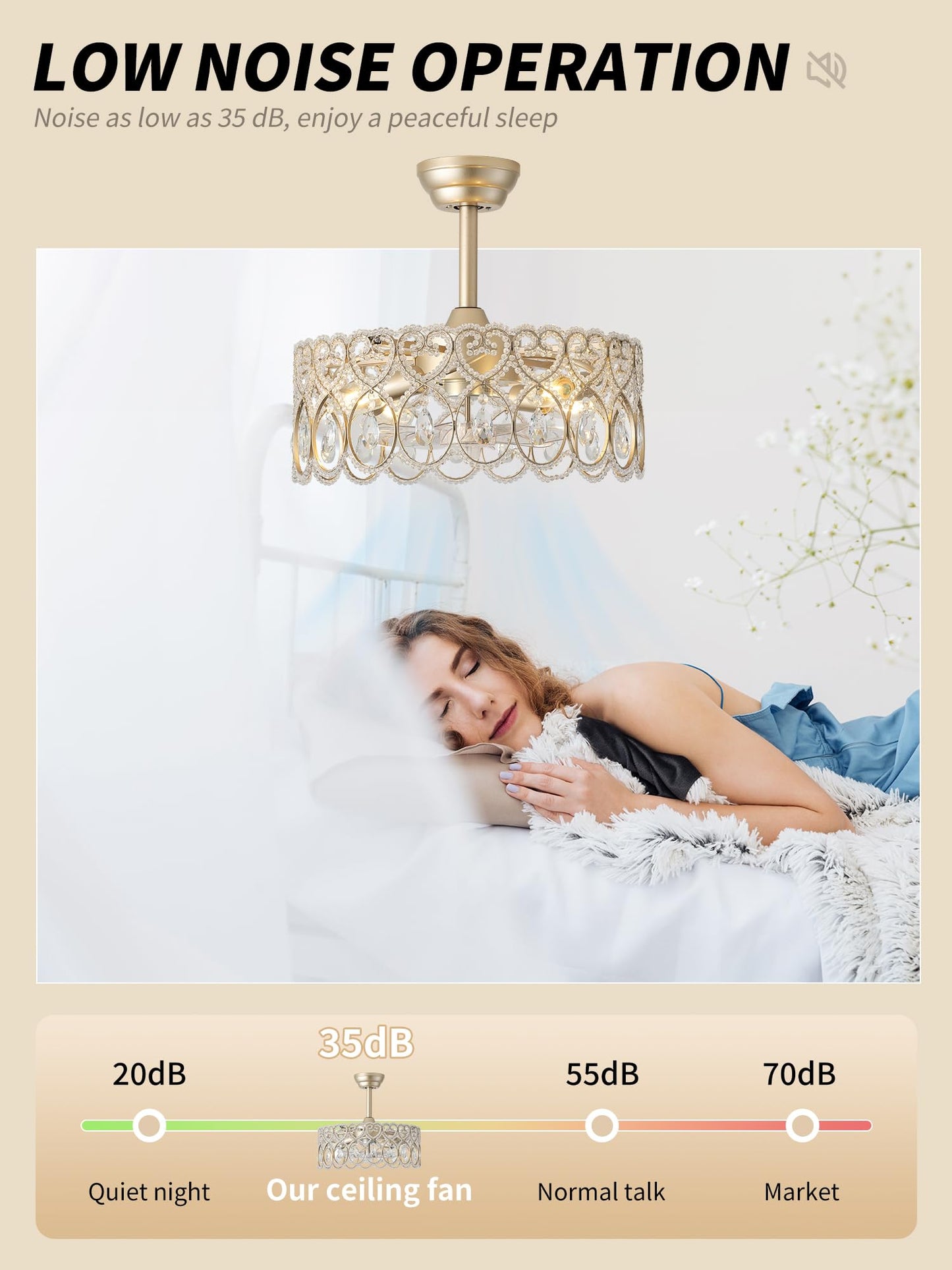Sydacg 20 Gold Crystal Fandelier Ceiling Fans With Lights, Gold Chandelier Ceiling Fan With Light Remote Control, Mid-Century Mo