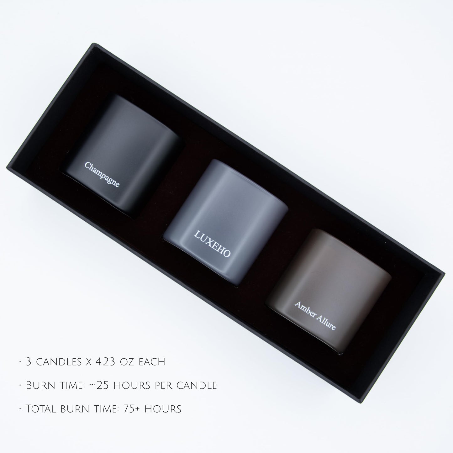Luxury Scented Candle Gift Set 3-Pack | Champagne, Sandalwood & Amber | Clean Soy Wax | for Women & Men (4.23 oz Each) | 75 Hour Burn Time