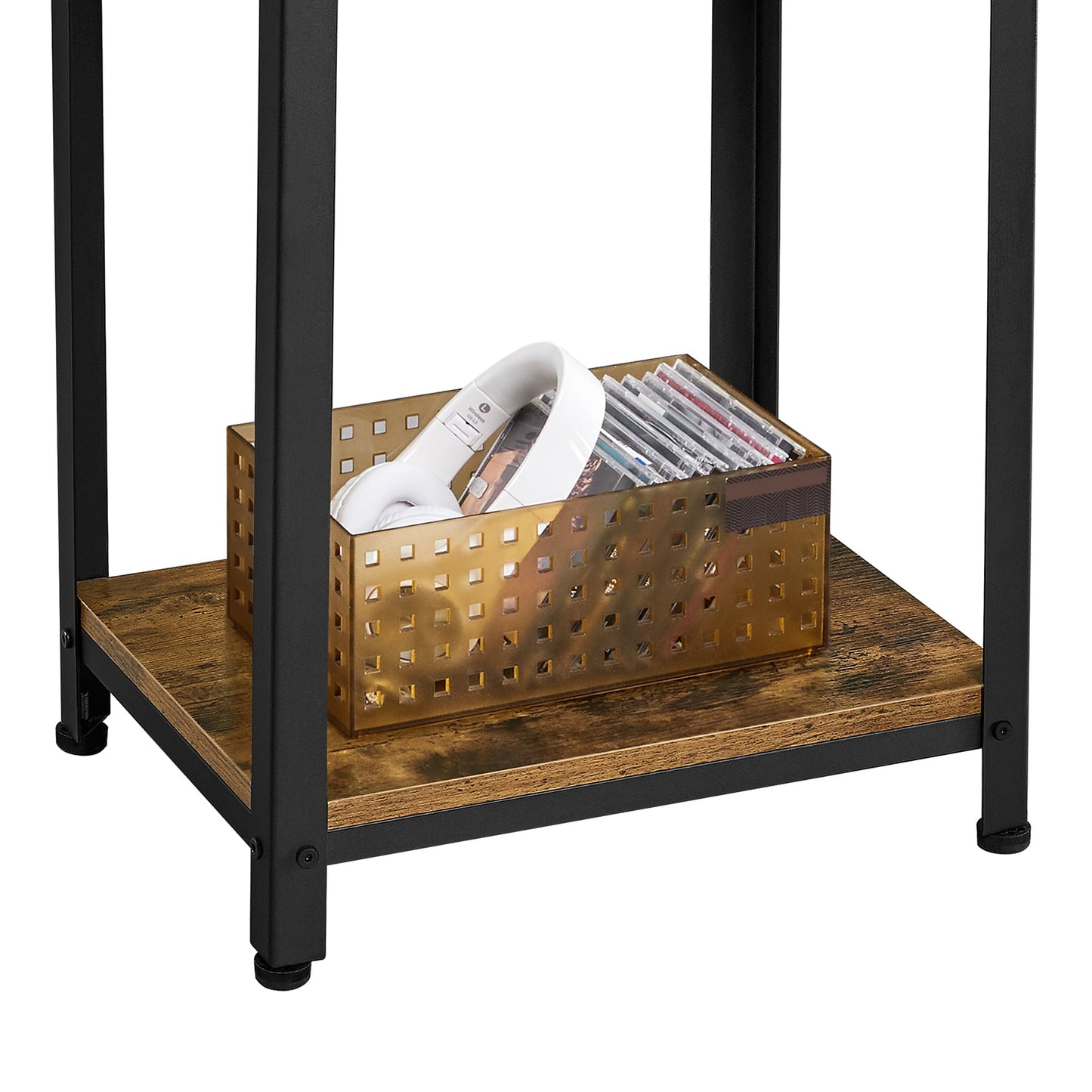 Yaheetech Large 3-Tier Tall End Table, 30 Inches High Side Table with Wooden Shelves & Strong Metal Frame for Living Room Small Space, 12 x 16 x 29.5 inches，Rustic Brown