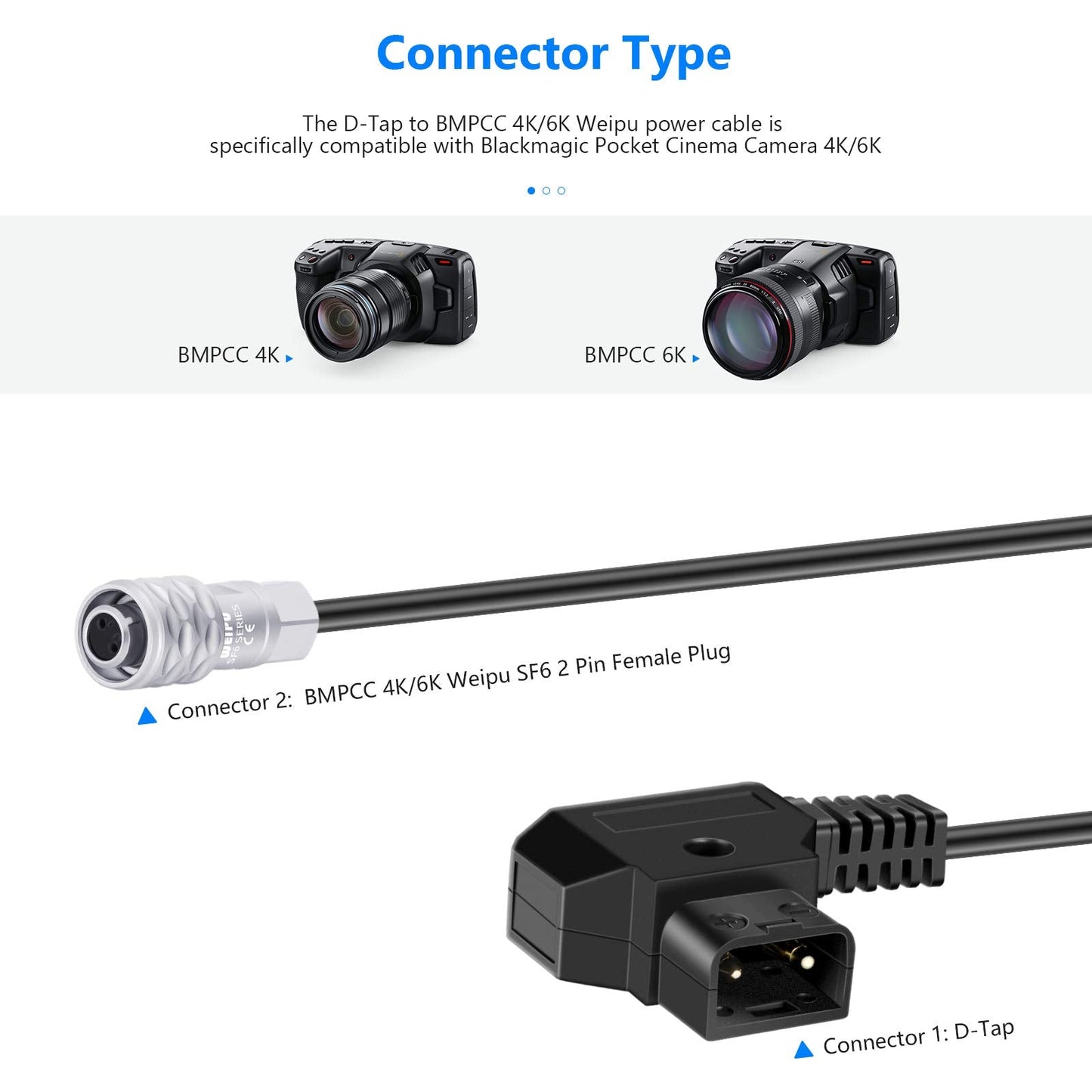 Neewer D-Tap To Bmpcc 4K/6K Coiled Power Cable Compatible With Blackmagic Pocket Cinema Camera 4K/6K Gold Mount V Mount Battery
