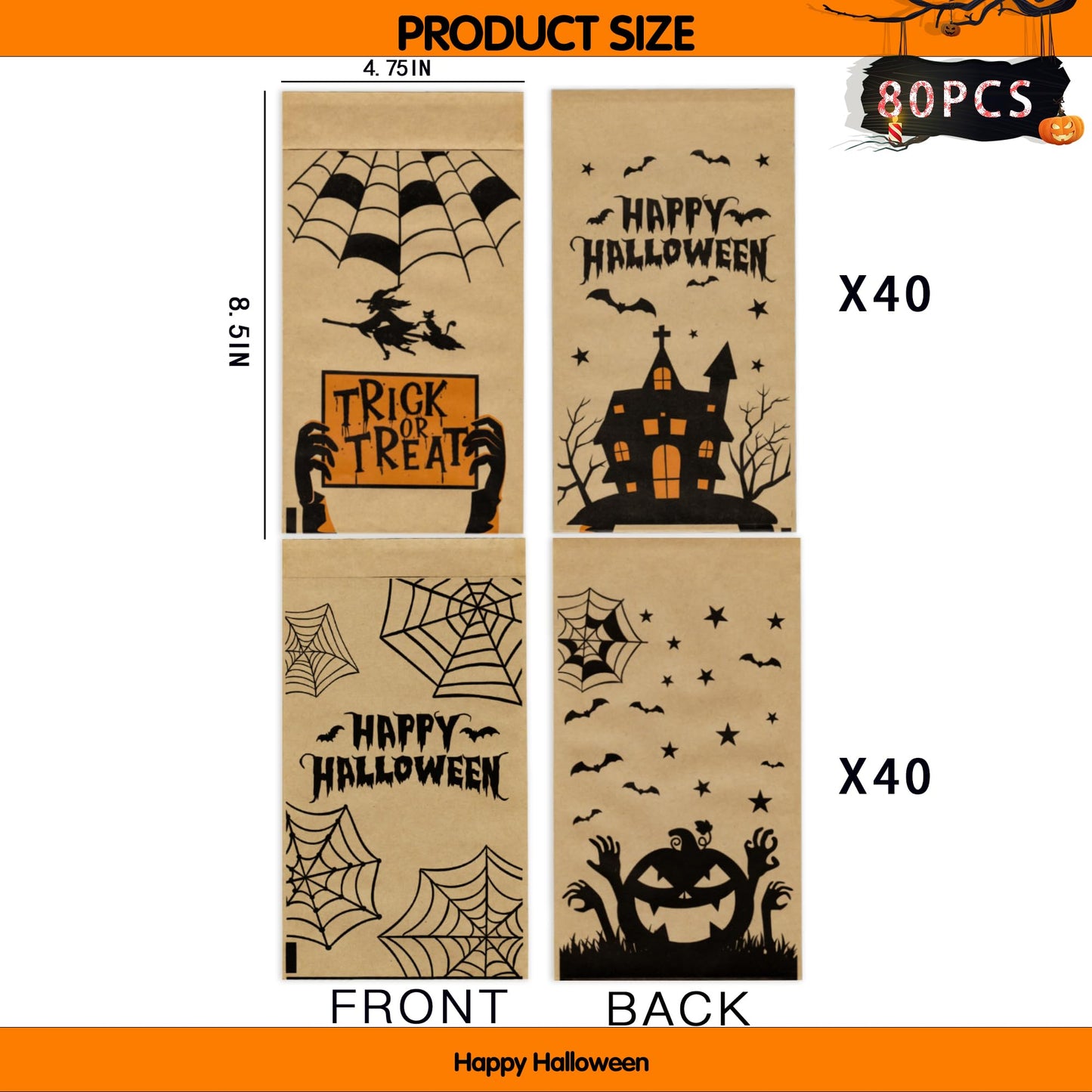 Halloween Treat Bags - 80PCS Candy Bags for Trick or Treating & Parties