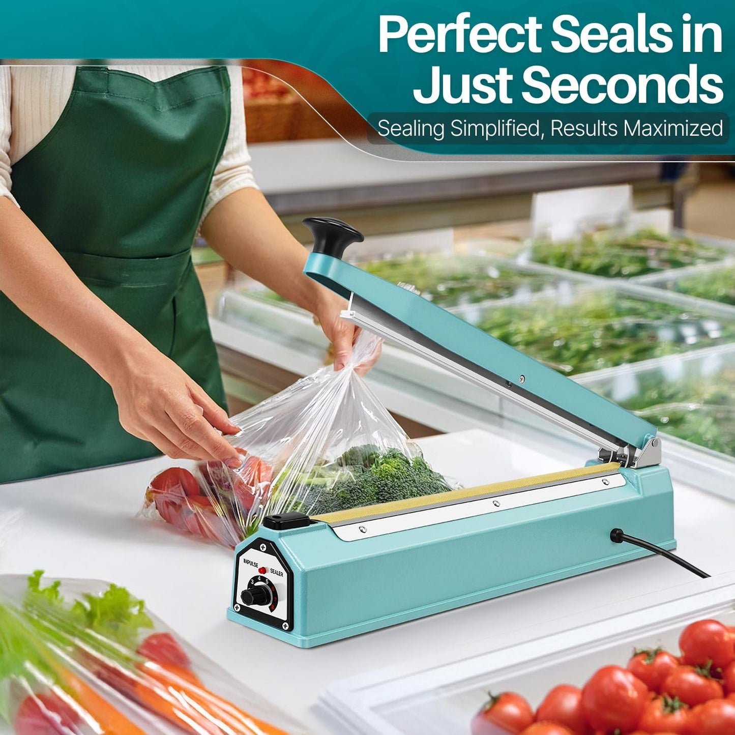 Flexzion Impulse Sealer 16 Inch (400mm) 500W Heat Sealer Machine with Adjustable Heating Mode, No Warm Up Needed, Portable Bag and Seal Impulse with Replacement Element Grip and Teflon Tape