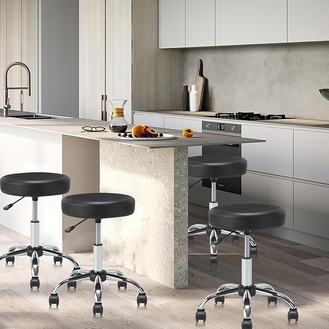 Round Rolling Stool Swivel with Wheels Adjustable Height Seat 19.7"D x 19.7"W x 22"H Multi-Purpose Heavy Duty Wide Seat Drafting Stool Chair for Office Salon Massage Spa Medical Tattoo Beauty