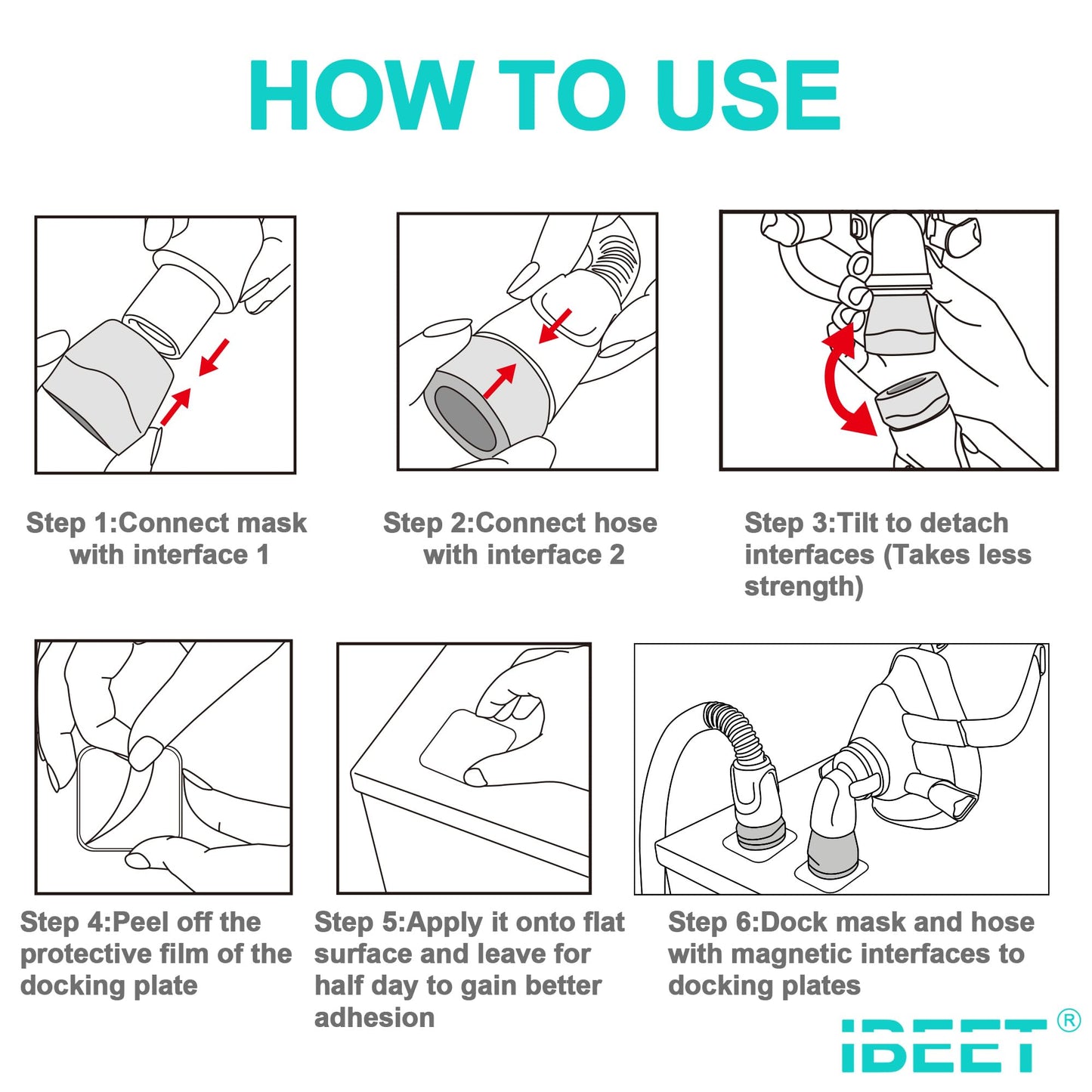 Quick-Release Hose Adapter for Dreamwear - Precise Fit for Better Use, IBEET Universal Quick-Disconnect Tubing Connector w/4 Docking Plates for 22mm Hose & Mask