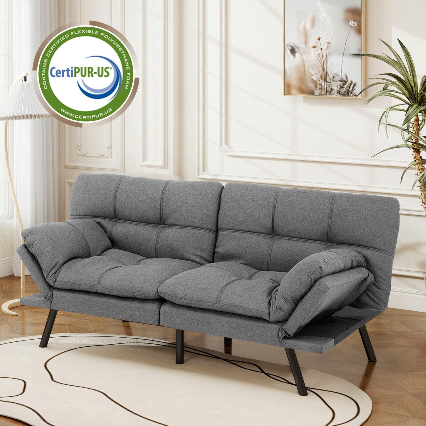 Opoiar 71" Convertible Futon Sofa Bed & Sleeper Couch - Memory Foam Loveseat Sofa with Adjustable Backrest/Armrest for Small Space, Apartment, Living Room - Medium Grey