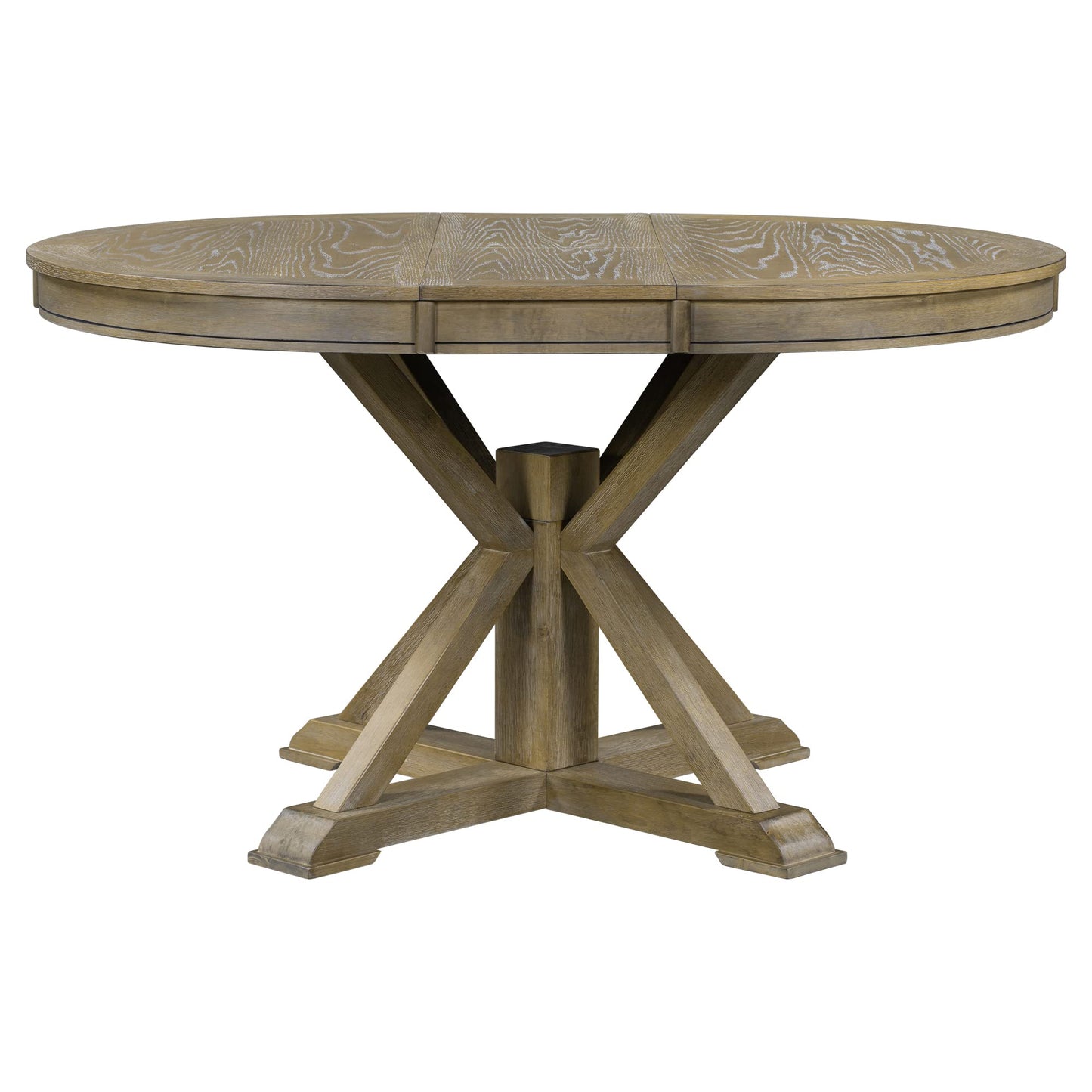 GDFStudio 42"-54" Farmhouse Extendable Dining Table for 4-6 with 12" Butterfly Leaf Round-to-Oval Top Cross-Base Legs, Kitchen & Dining Room Table, 300 lb Capacity, Space-Saving, Natural Wood Wash