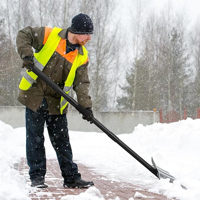 Snow Shovel with Metal Strip, Heavy Duty 16” Wide Aluminum Metal Snow Shovel Pusher for Driveway,Lightweight Emergency Car Snow Shovels for Walkway,Decking,Deck, Driveway