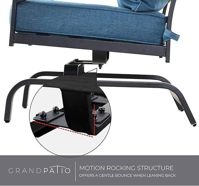 Grand patio Outdoor Chairs,Outdoor Rocking Chairs Motion Chairs Set of 2,Patio Seating Chairs with Olefin Cushions,Peacock Blue