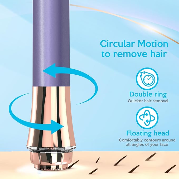 Facial Hair Remover for Women | 18K Gold 20mm Dual Ring Head | 360° LED Light USB Rechargeable