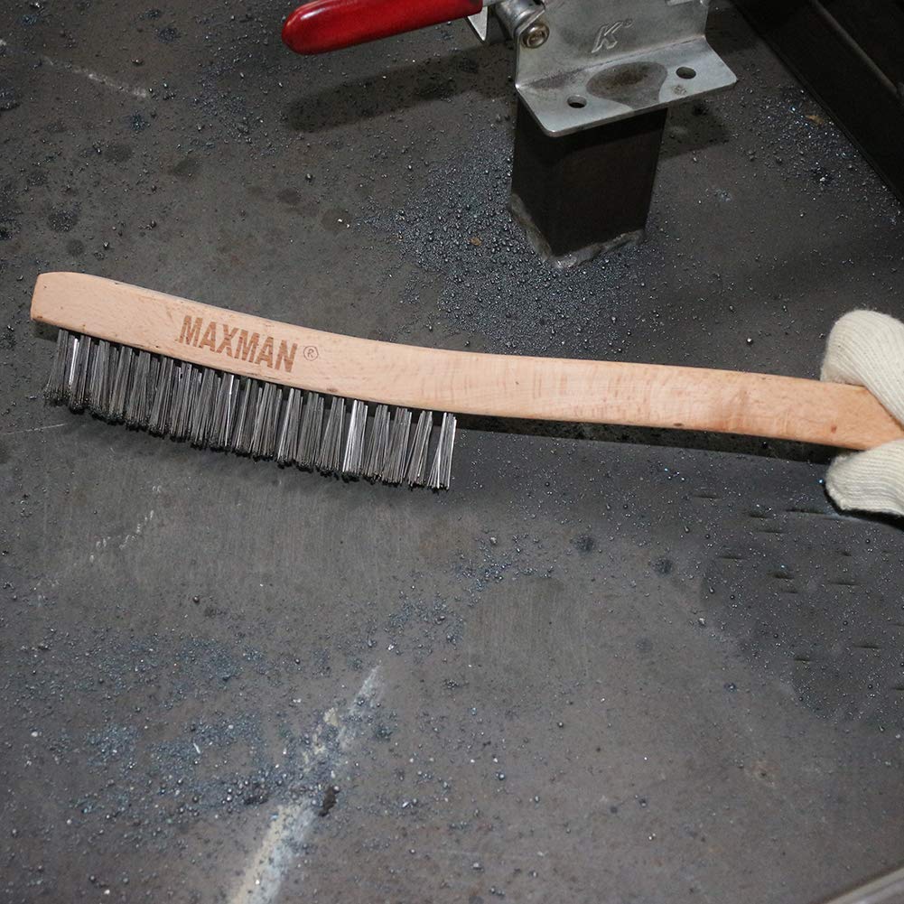 MAXMAN Wire Brush, Heavy Duty Stainless Steel Wire Brushes for Cleaning Rust, Grill Brush, Steel Brush for Paint Removal, Welding, Stiff Bristle Metal Brush with 14" Long Beech Handle, Large