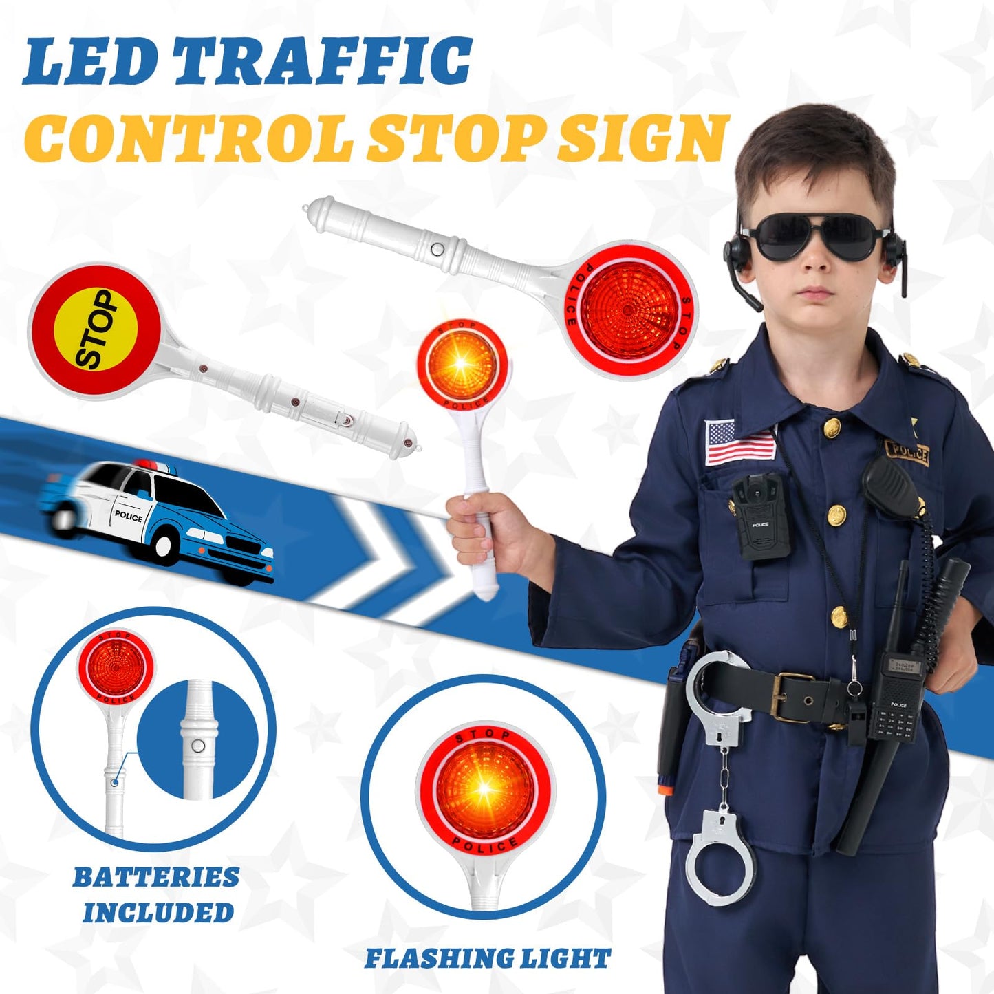 MGparty Police Officer Costume for Kids Halloween Police Cosplay Accessories for Boys Halloween Dress Up Party