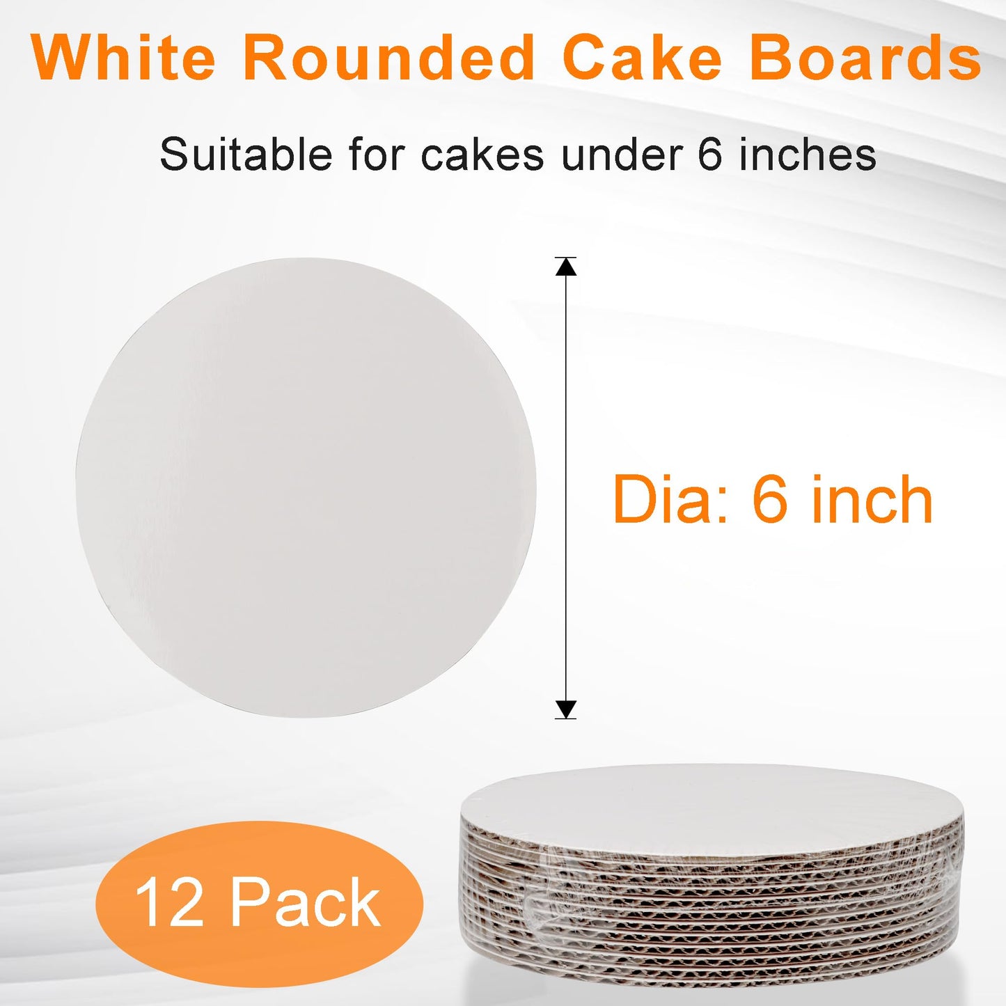 Dulinkas Disposable 6 Inch Round Cake Boards - Sturdy Corrugated White Cake Base - 12-Pack