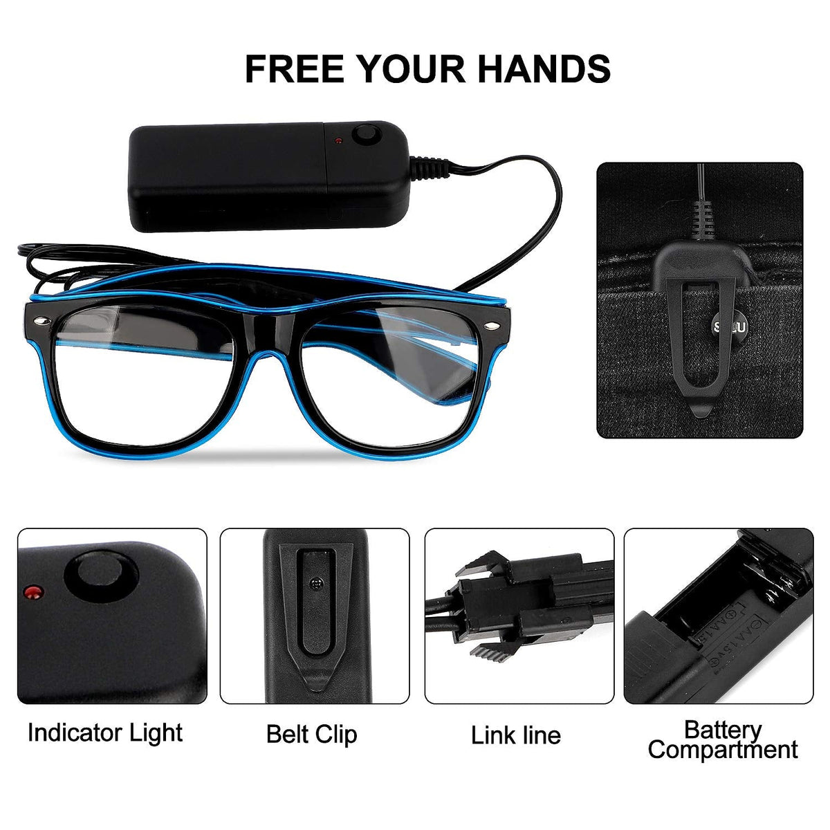 YouRfocus Wired LED Light up Glasses 3 Pack Glow in the Dark Neon Rave Glasses for Rave Party, EDM, Halloween, Christmas, Operated with Battery Power (Blue + Green + Pink)