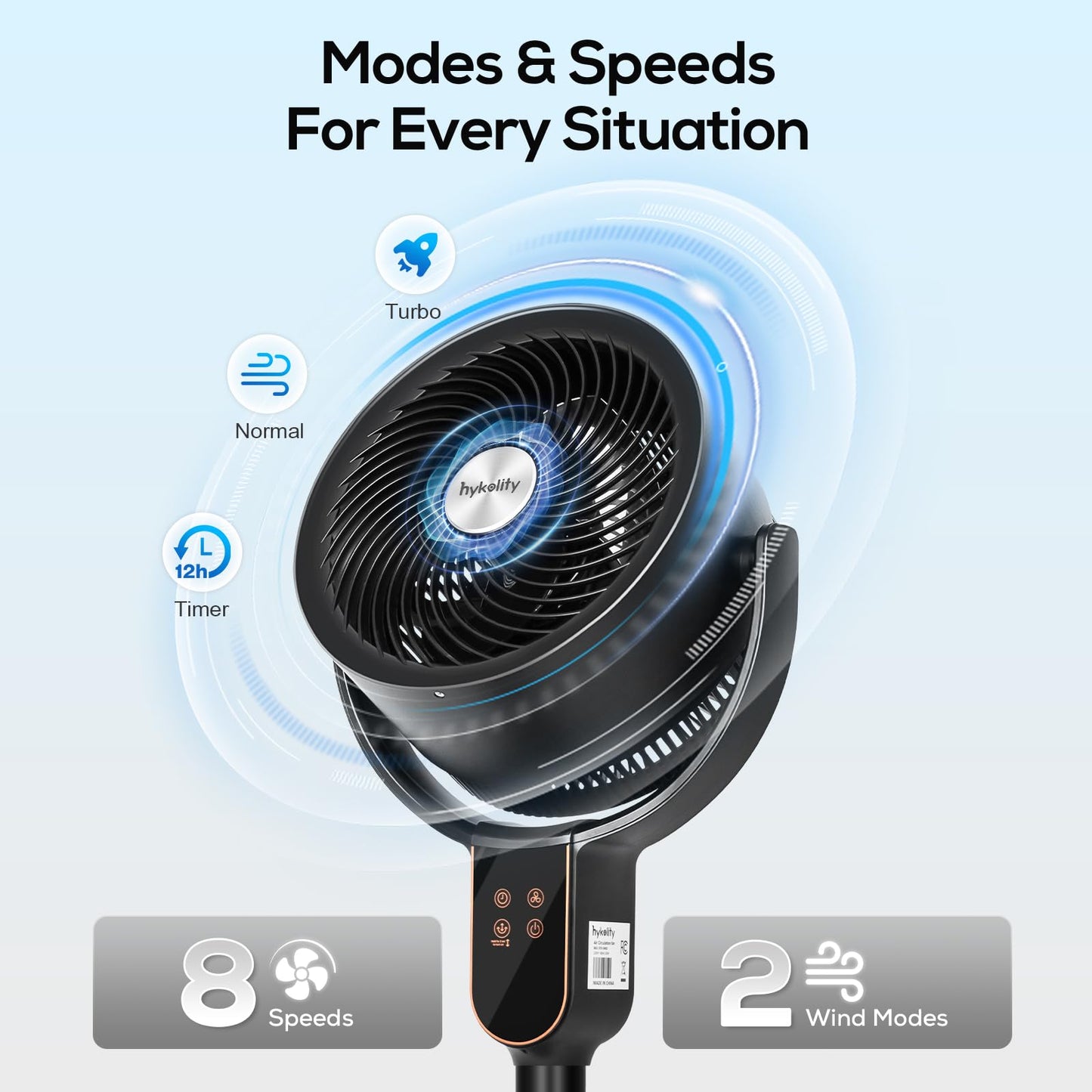 Hykolity Fan For Bedroom, 90+70 Omnidirectional Oscillating Standing Fan, 3 In 1 Pedestal & Tabletop Fan, Quiet Floor Fan With R