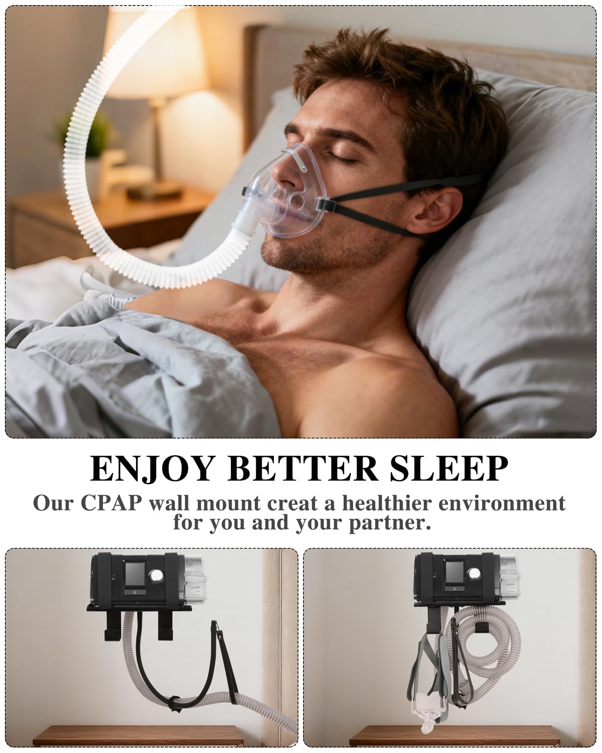 Wall Mount for CPAP Machine Compatible with ResMed AirSense 10 Lightweight Aluminum Design with Anti Slip Straps and Hose Management Hook Bedside Organizer Non Medical Device