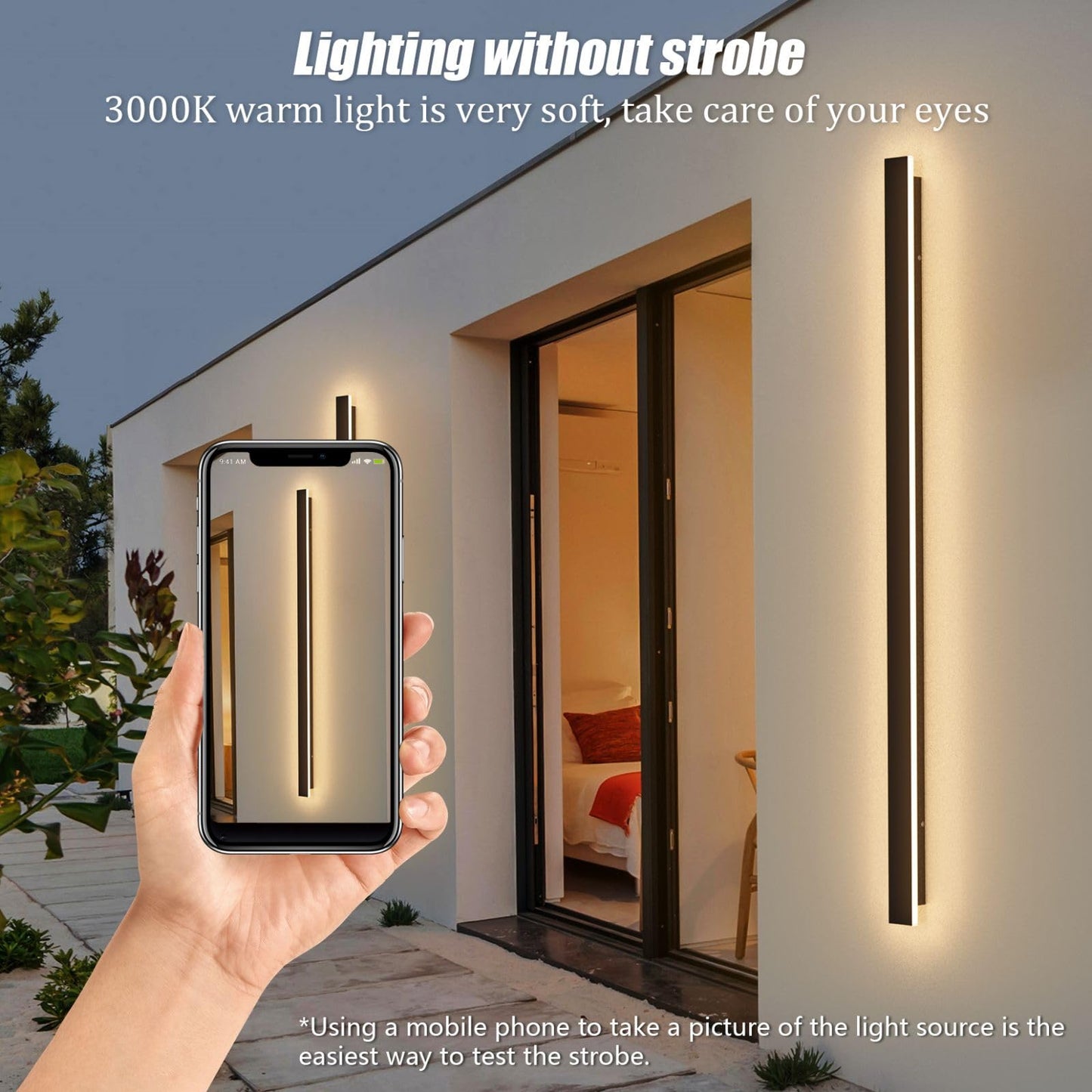 lundwa 2 Pack 47.25inch Long Outdoor LED Wall Lights 35W Black 3000K Warm White Porch Lights Acrylic Waterproof IP65 Exterior Wall Light Fixtures for House Patio Porch Courtyard