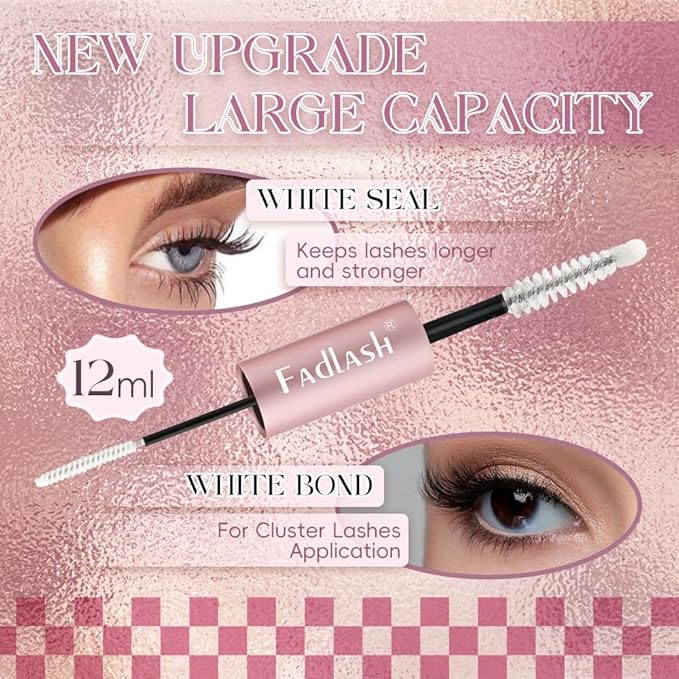 FADLASH Lash Bond and Seal 12ml Cluster Lash Glue for Eyelash Clusters Waterproof Eyelash Glue for DIY Eyelash Extensions Strong Hold
