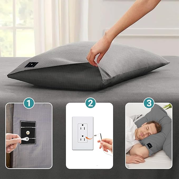 Grounding Pillowcase with Grounding Cord, Grounding Pillowcase Queen Contains Silver Fibers, Conductive Cotton Grounding Pillow Case, Improve Sleep, Relieve Pain (20x30IN, Grey)