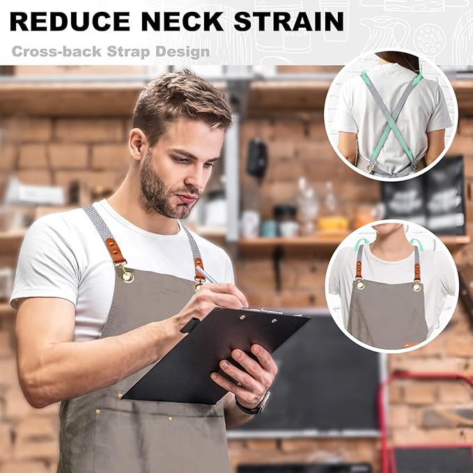 chef apron bib tool apron for man woman cross back straps with 4 pockets for kitchen cooking gardening baking working