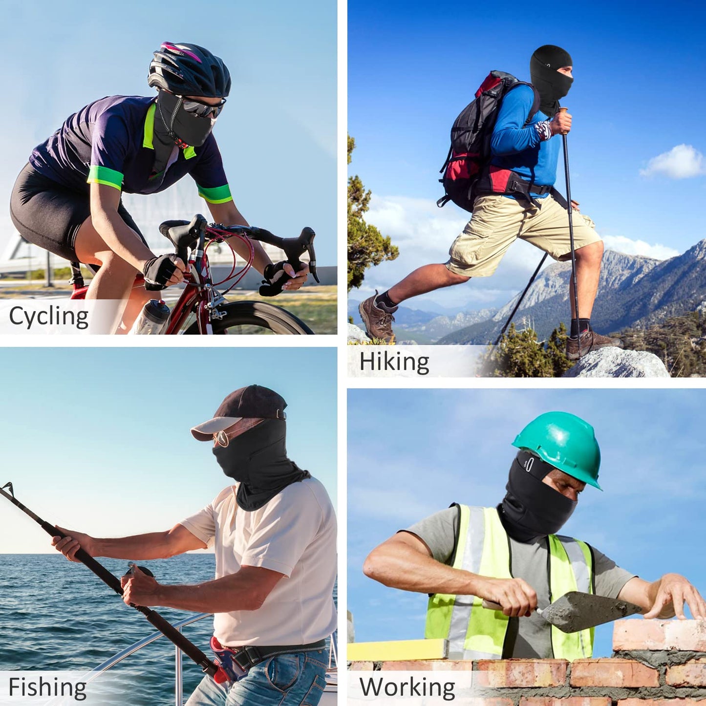 Summer Balaclava Men Women Cooling Ice Silk Face Mask Sun UV Protection Balaclava Hood for Cycling Motorcycling Black (Black+Black)