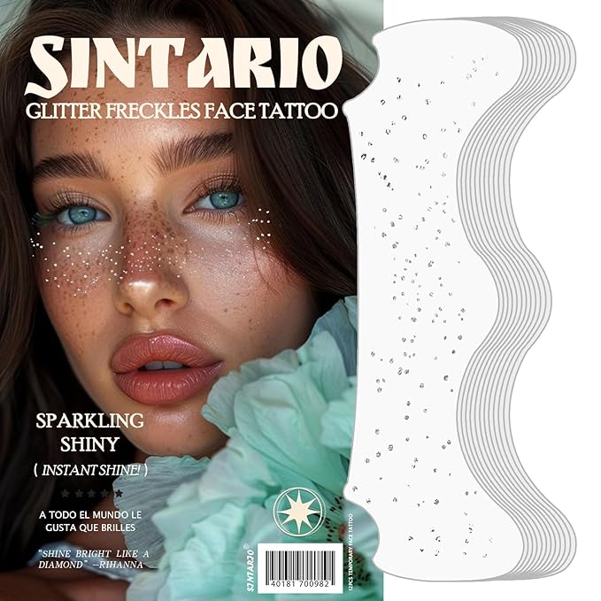 Silver Glitter Freckles Face Tattoo, Makeup Patch - Freckle Makeup, Faux Freckles Waterproof Temporary Tattoos Cute Glitte...