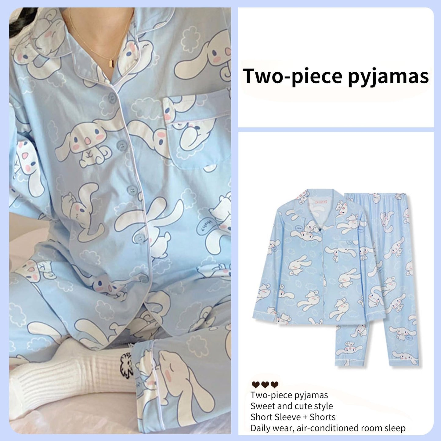 TradWloth Cute Women's Pajama Sets, Cartoon Print Sleepwear Long Sleeve Shirt and Casual Pajama Pants