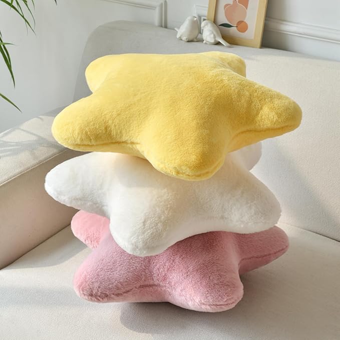 Xiashrk Star Pillow, Decorative Throw Pillows for Bed Couch, 19.6" Star Shaped Pillow Plush Floor Cushions Room Decor Pillow with Soft Faux Rabbit Fur for Sofa Bedroom Living Room