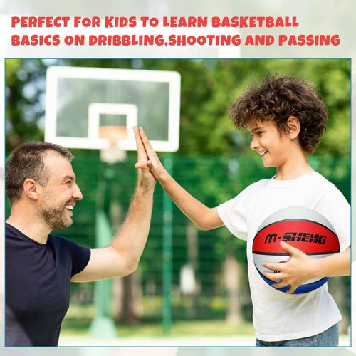 Jenaai 12 Pieces Rubber Basketballs Bulk Official Size 5 (27.5") Kids Youth Basketball Outdoor with Pump for Training and Play Teen Boys and Girls Gifts(Blue White Red)