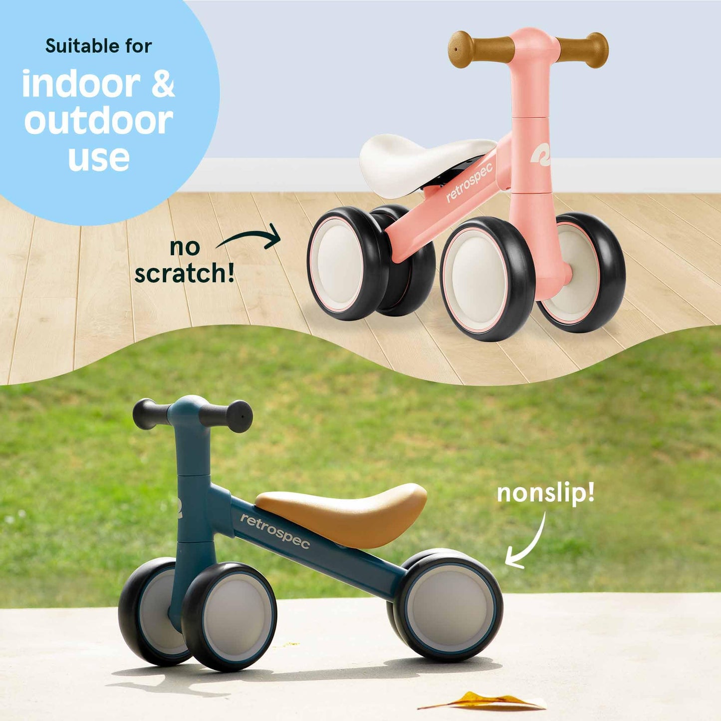 Retrospec Cricket Baby Walker Balance Bike with 4 Wheels for Ages 12-24 Months - Toddler Bicycle Toy for 1 Year Old’s - Ride On Toys for Boys & Girls