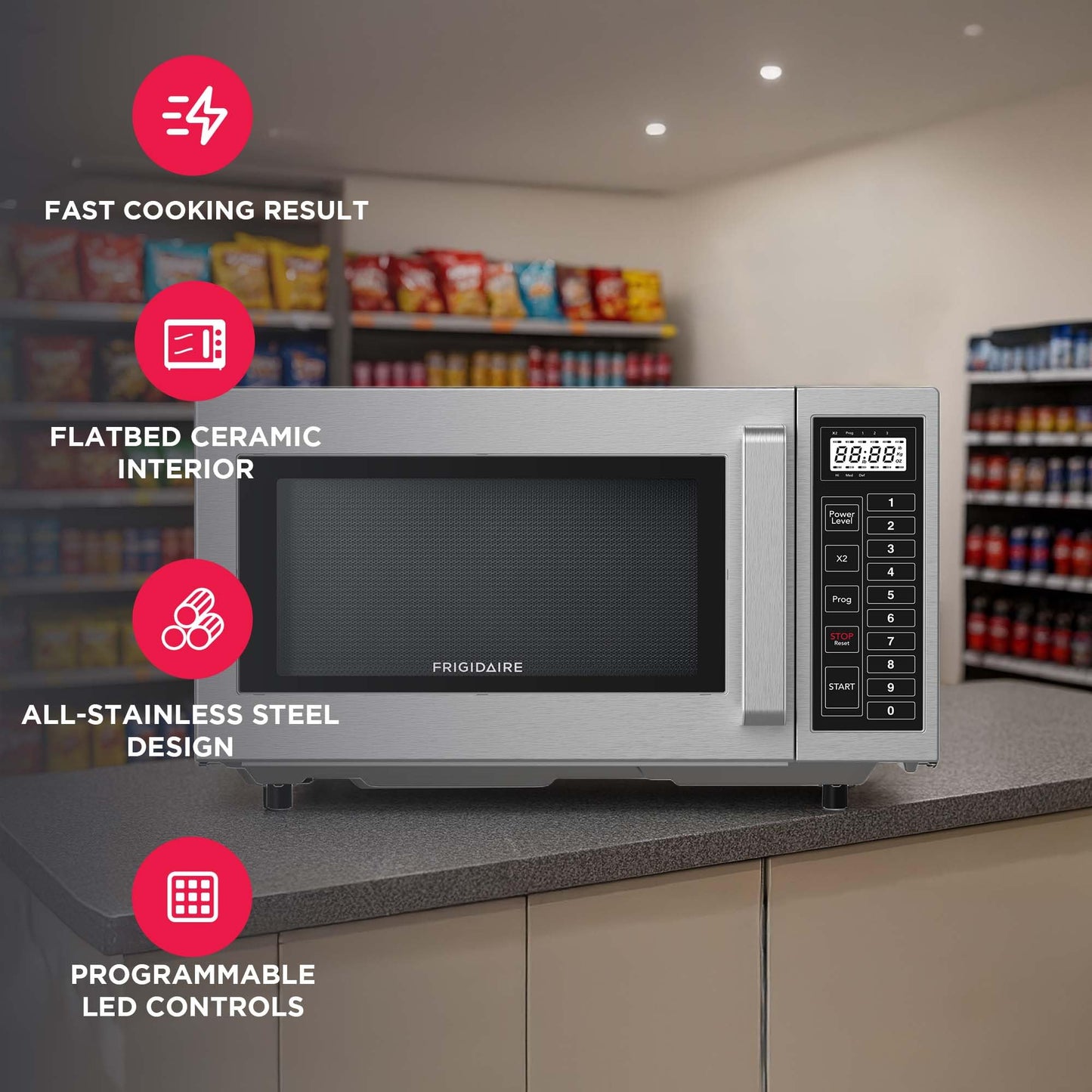 FRIGIDAIRE COMMERCIAL Kitchen Microwave Oven, 0.9 Cu Ft (1000 Watts), NSF certified