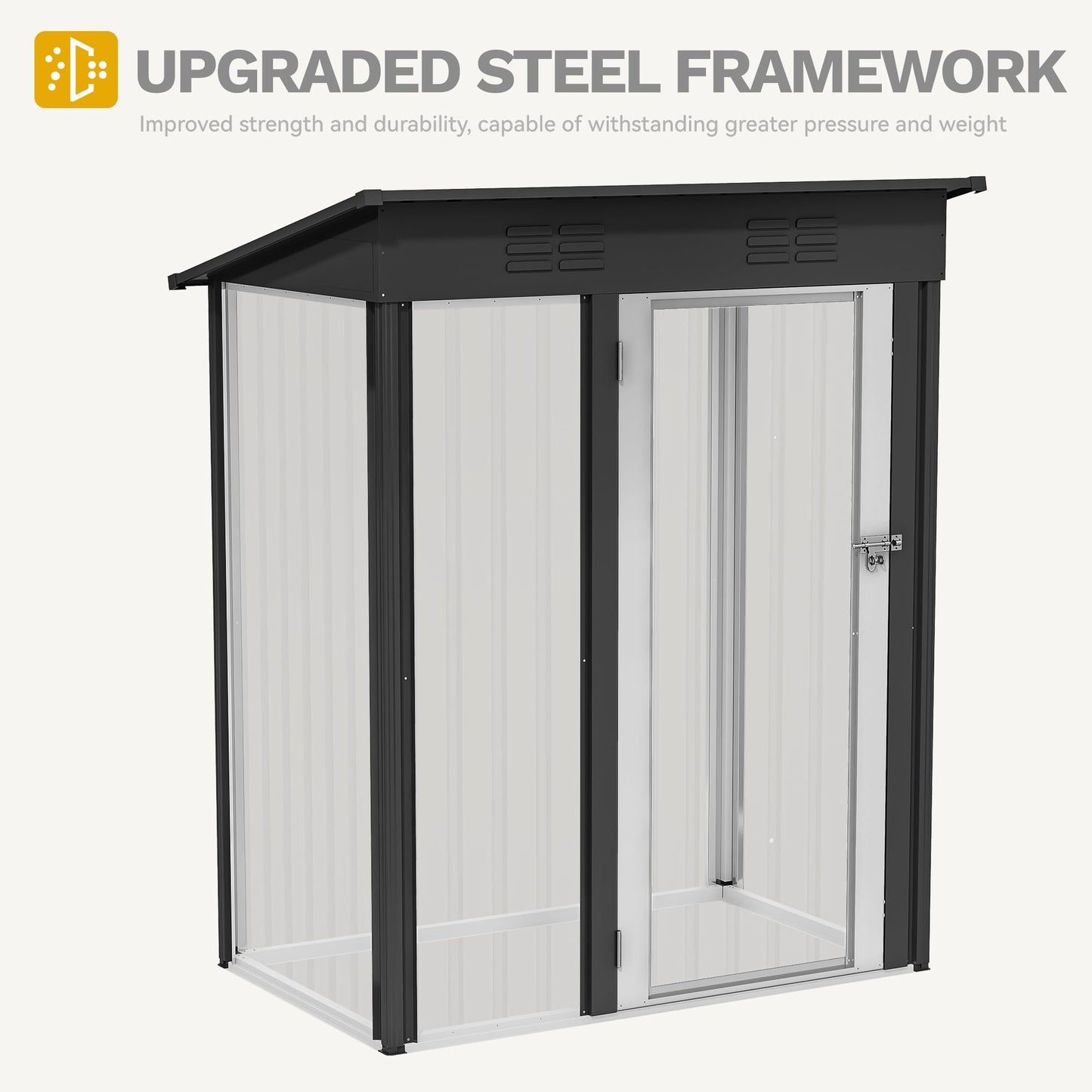 DWVO Outdoor Storage Shed 5 x 3FT, Heavy Duty Metal Tool Sheds Storage House with Lockable Door & Air Vent for Garden, Patio, Lawn to Store Bike, Garbage Can, Lawnmower, Dark Gray
