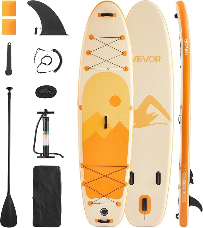 VEVOR Inflatable Stand Up Paddle Board, with Board Accessories, Pump, Paddle, Fin, Phone Bag, Backpack, Ankle Leash, Repai...