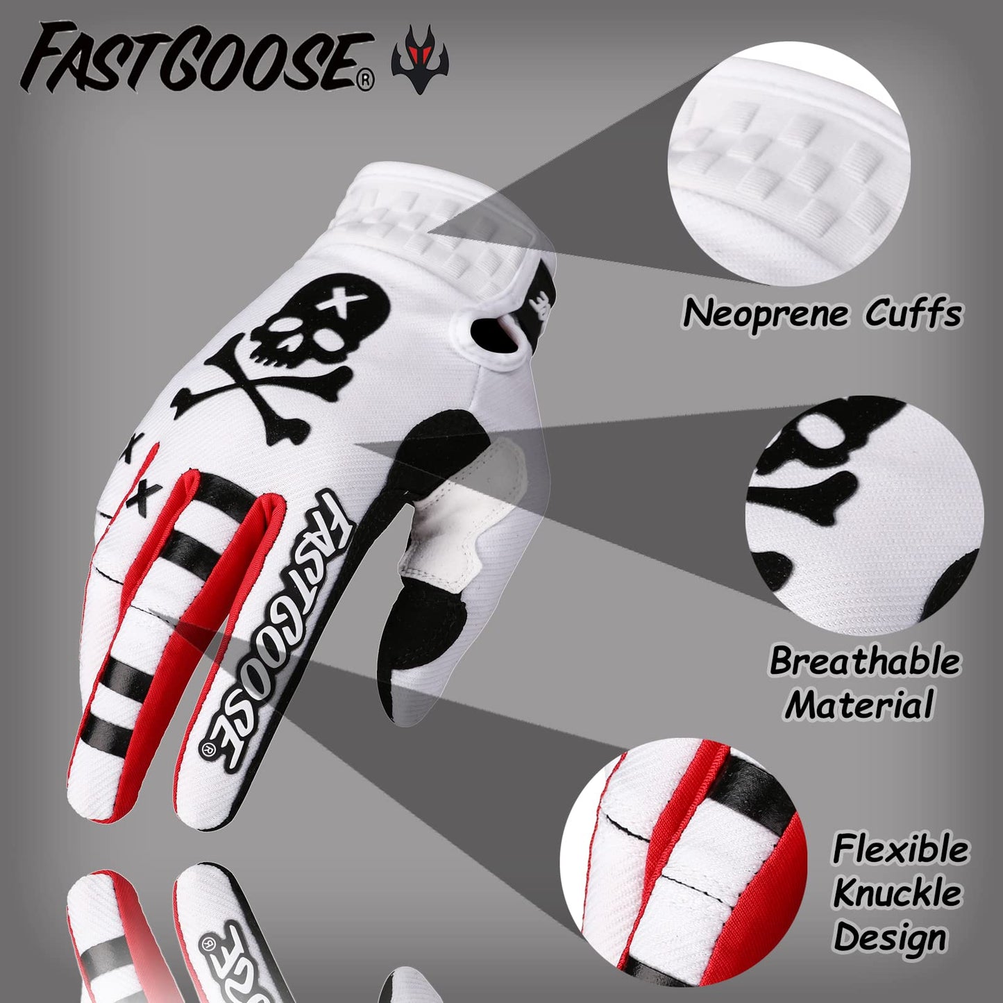 FASTGOOSE Dirt Bike Motorcycle Gloves - Motocross Motorbike Riding ATV MX MTB Off Road Racing Sports Cycling (White, Large)