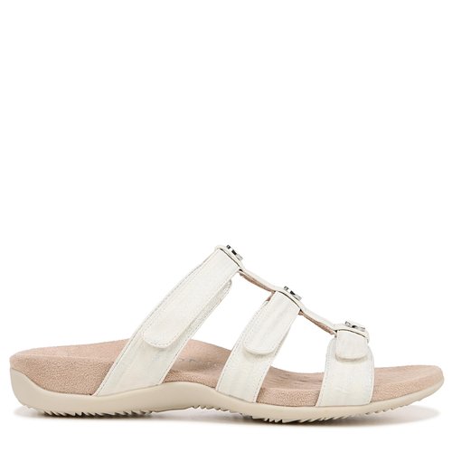 VIONIC Women's Amber Pearl Slides Sandal, White Metallic, 9