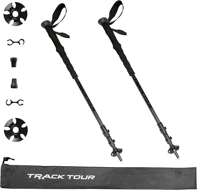 Trxacktour Trekking Pole Lightweight with Extended Down Grip Carbon Fiber 3-Section Telescopic Adjustment