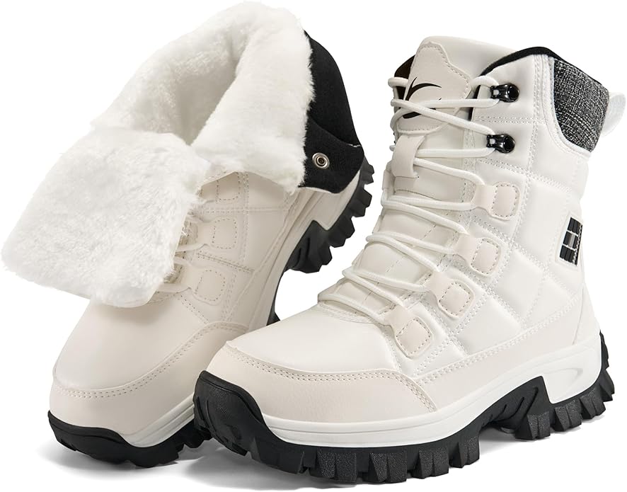 Aomigoct Winter Snow Boots for Women: Warm Fur Lined Waterproof Leather Ankle Booties for Outdoor Non Slip