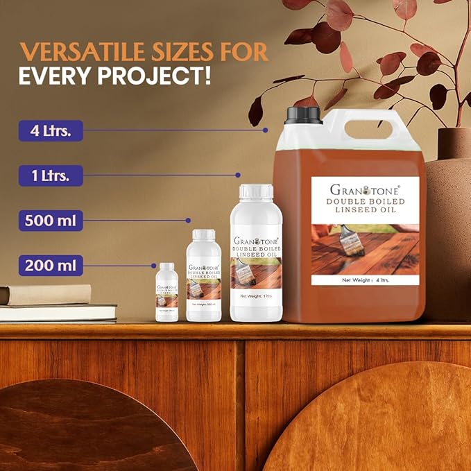 GRANOTONE Double Boiled Linseed Oil | Effective Waterproof Furniture Polish Oil, Used for Wood Finishing, Sports Goods Like Cricket Bat, Filling Cracks, Mixing with Paint and Wall Putty, 500 ML