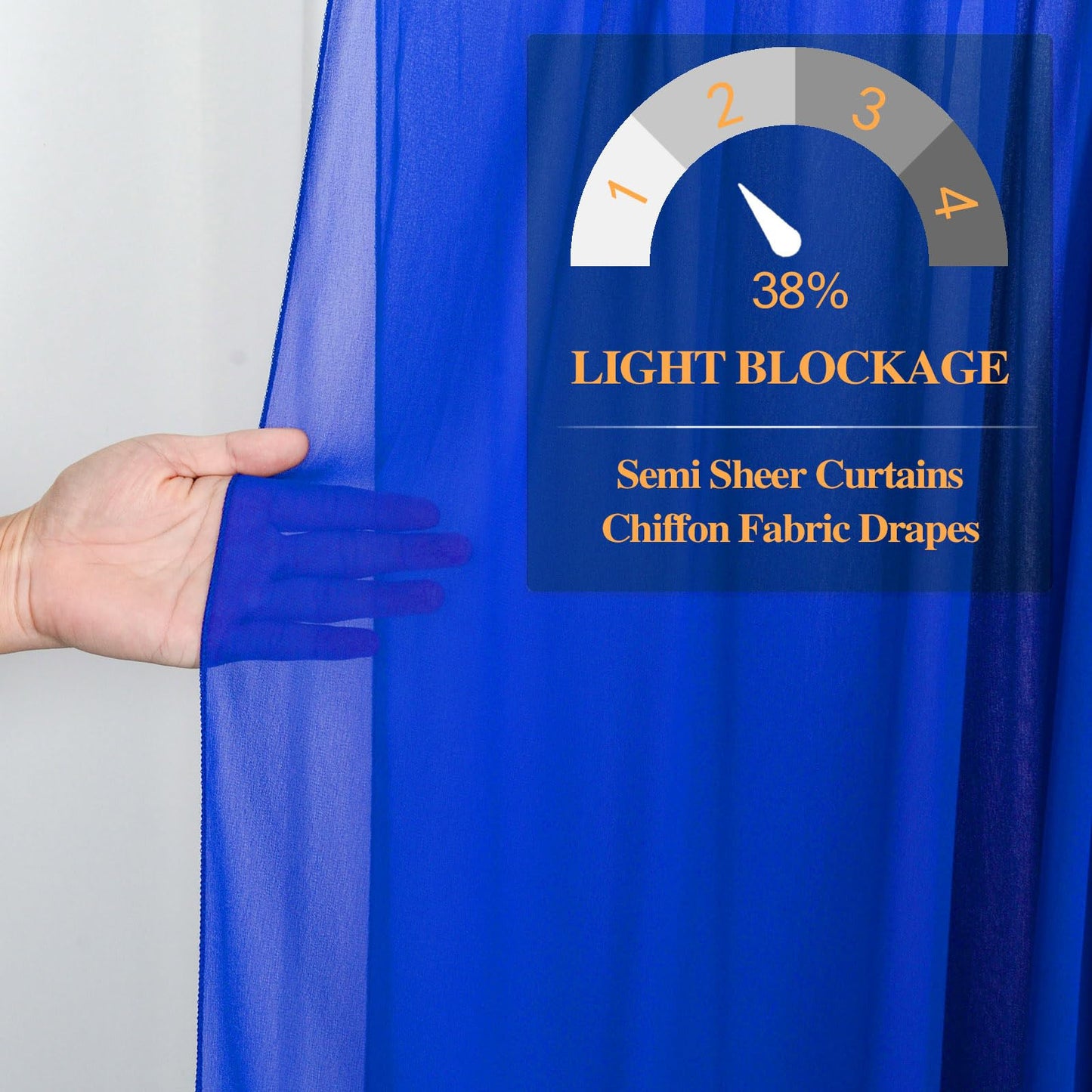 DUOBAO Chiffon Backdrop Curtain 96 Inches Royal Blue Polyester Fabric Drapes for Wedding Ceremony Voile Curtains 2 Panels 29"x96" Sheer Photography Backdrops Drape