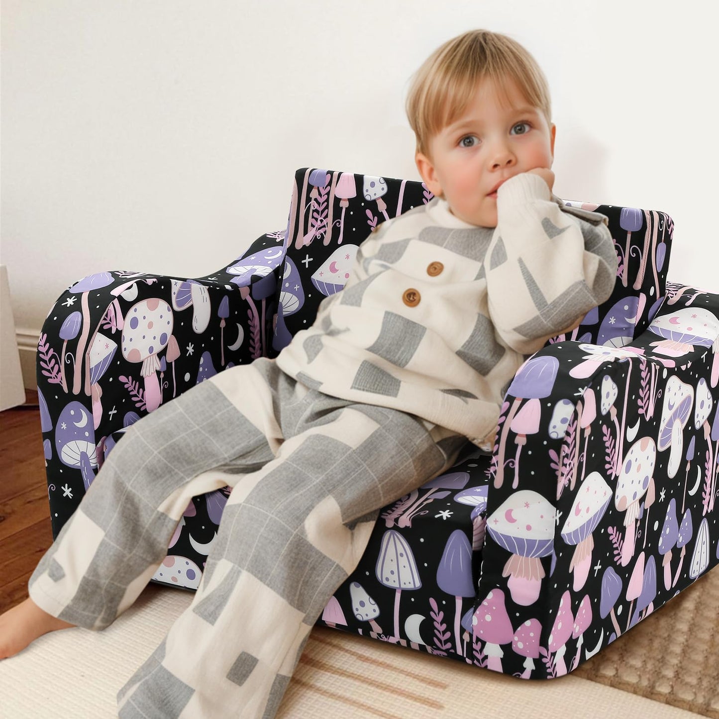 MeMoreCool Folding Kids Couch, Foldable Chair Comfy for Toddlers 1-3, Fold Out Sofa Bed 2-in-1 for Playroom, Lounge Seat for Boys & Girls