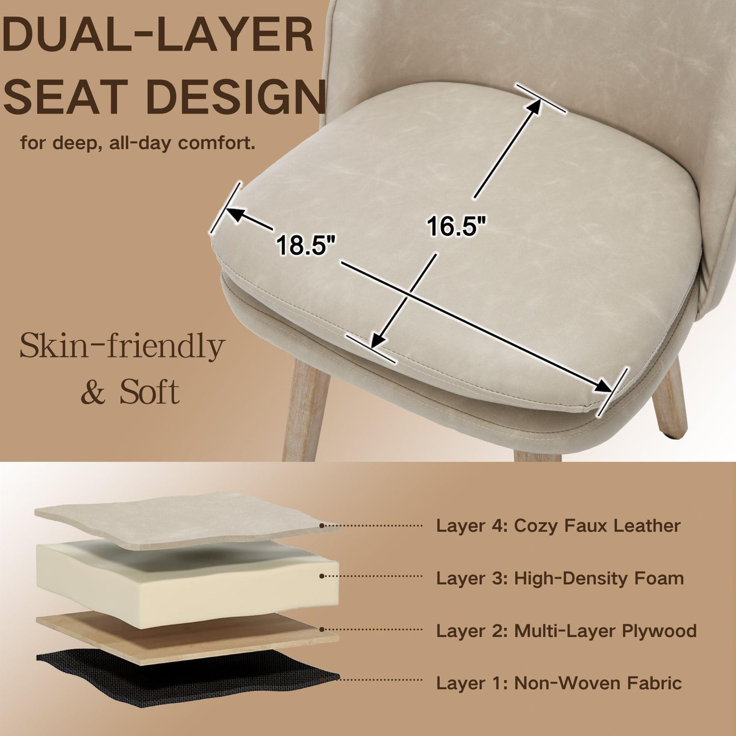 Upholstered Dining Chairs Set of 2, Modern Faux Leather Dining Room Chairs with Solid Wood Legs & Double-Padded Seat, Swivel Accent Desk Chair for Kitchen Dining Room Restaurant - Pebble Grey