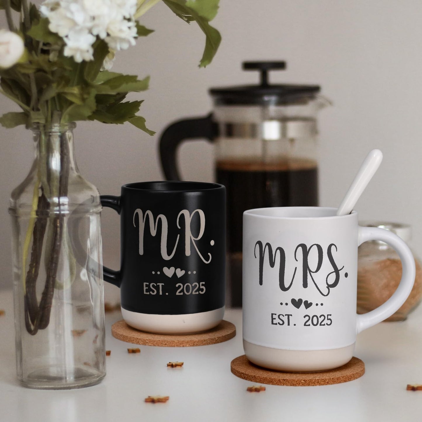 Cabtnca Wedding Gifts, Mr and Mrs Gifts, Engagement Gifts for Couples, Bridal Shower Gifts, Mr and Mrs Est 2025 Mugs, Wedding Registry Gifts for Her Him, Wedding Gifts for Newlyweds, 16 Oz