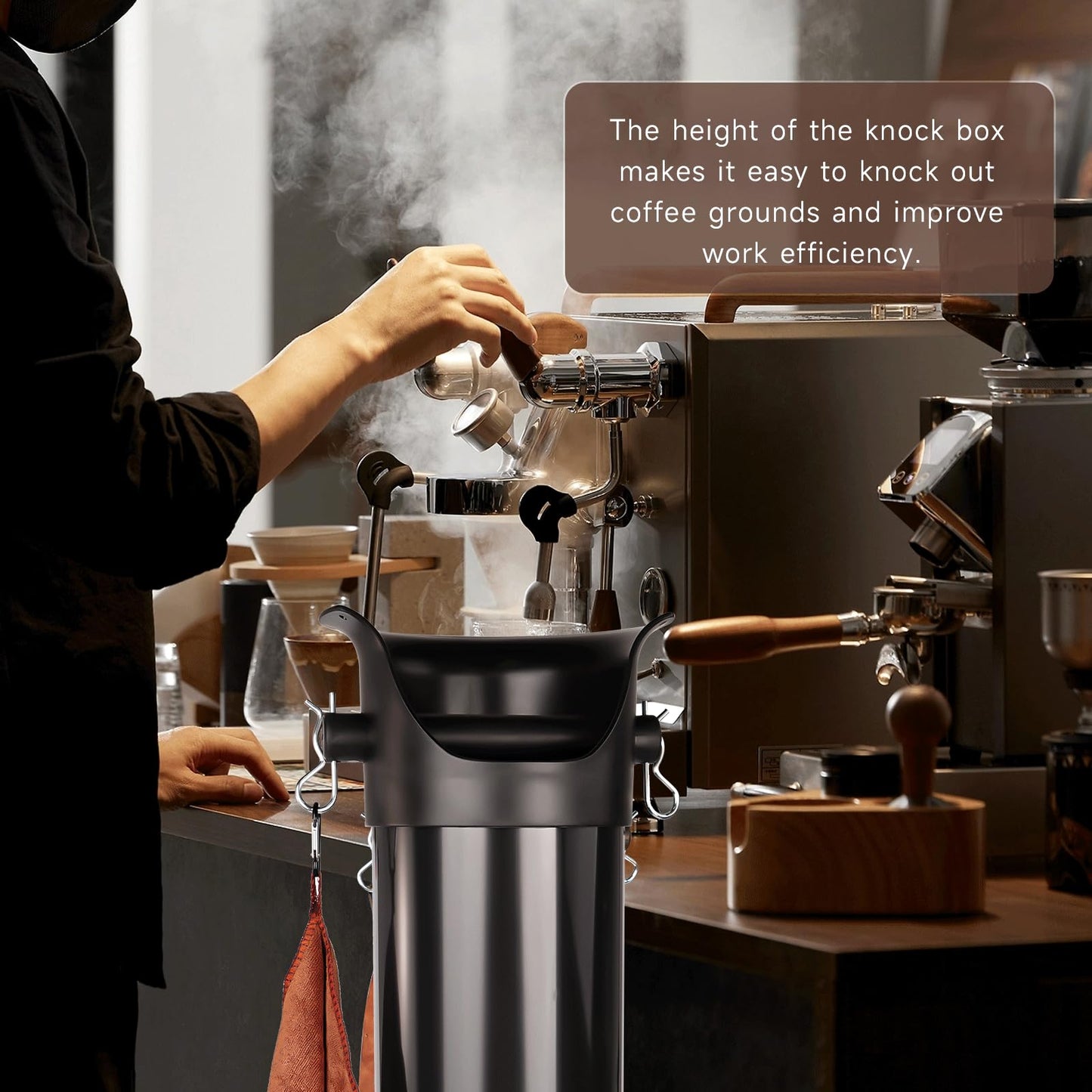 Cymexis Knock Box for Espresso Grounds, 18L Floor Standing Grounds Bucket with Towel and Garbage Bags for Barista Coffee Shop Bar,Coffee Knock Box for Barista Shop Bar (A)