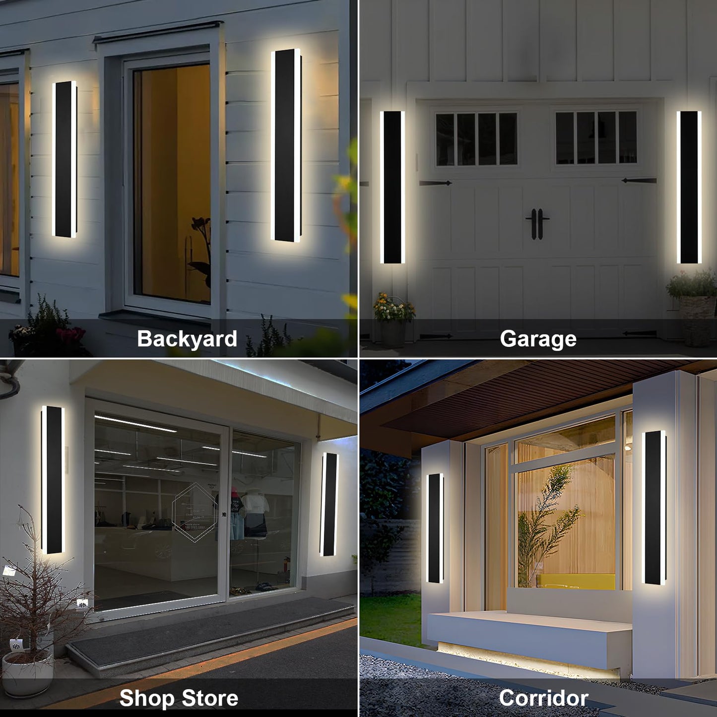 QueeuQ 2 Pack Outdoor LED Wall Lights, 32 inch Modern Exterior Lighting Fixtures LED Linear Outdoor Wall Sconces Lighting for Porch Patio Garage Door Garden Yard Indoor Yard, House