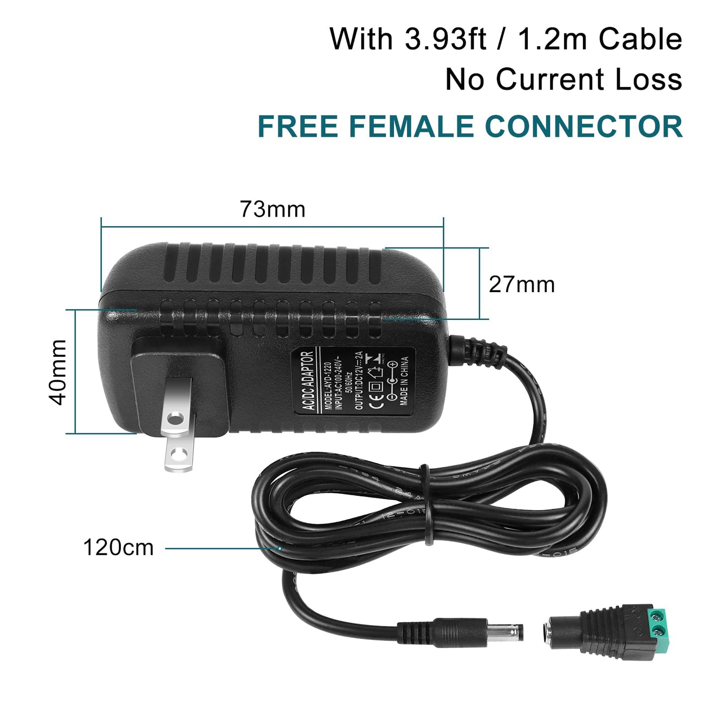 inShareplus DC 12V Power Supply, 5 Pack 12 Voltage 2A 24W LED Wall Power Supplies Adapter, AC 110V to 12 Volt Power Supply for LED Strip Light with 5.5/2.1mm DC Female Barrel Connector