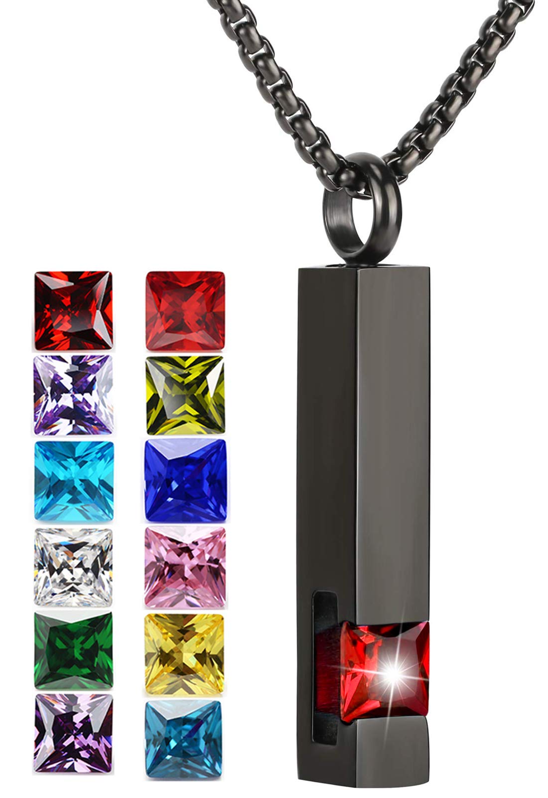 YOUFENG Urn Necklaces for Ashes Birthstone Cube Urns for Human Ashes Memorial Cremation Urn Locket Keepsake Ashes Jewelry (Janua