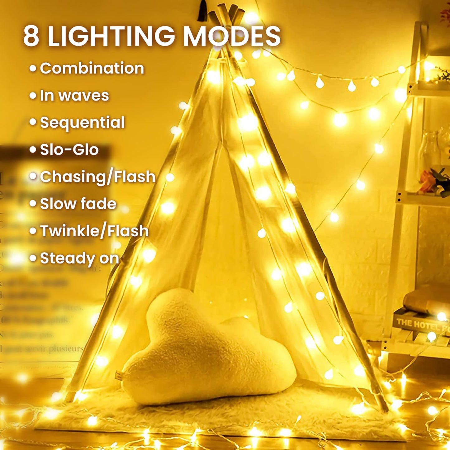 Dailyart Globe String Lights, 200Led 75FT Waterproof Fairy Lights Plug in 8 Modes with Remote Control, Brightness Adjustable &Timing String Lights Indoor Outdoor, Fairy Lights for Bedroom, Warm White
