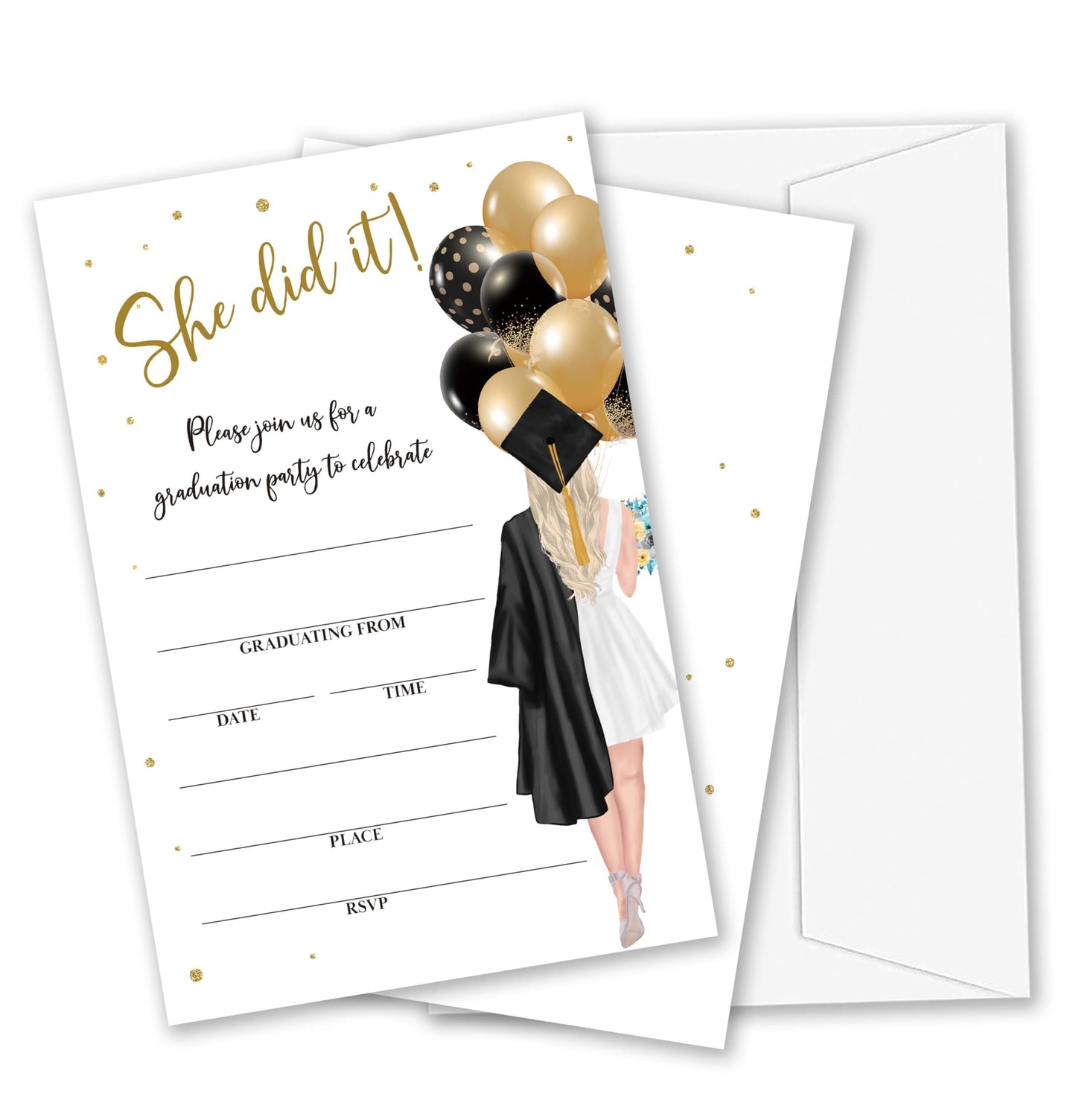 TIRYWT Graduation Party Invitations, She Did It Graduation Invite Cards, 2025 Graduation Announcements Party Invite Card, Grad Celebration Party Supplies, 25 Invites With Envelopes (4"X6") -D01